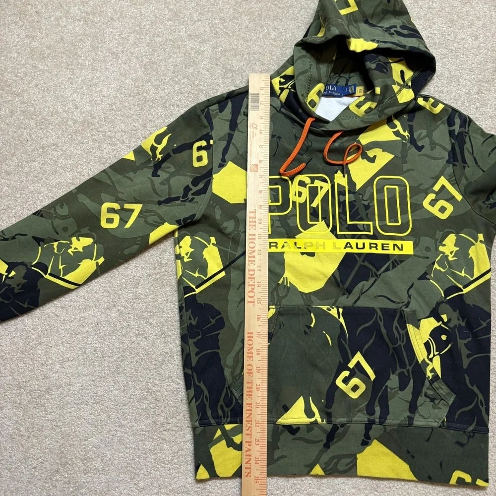 Polo Ralph Lauren Hoodie Sweatshirt Mens Small Green Camo Polo Logo Double Knit